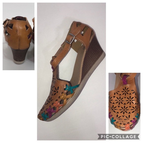 🌻 Huarache Leather Heeled Sandals Sz MEX26/US8 - Picture 1 of 8